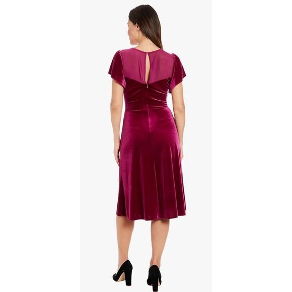 London Times Women's Illusion Flutter SLV Ruched Midi - Picture 2 of 9